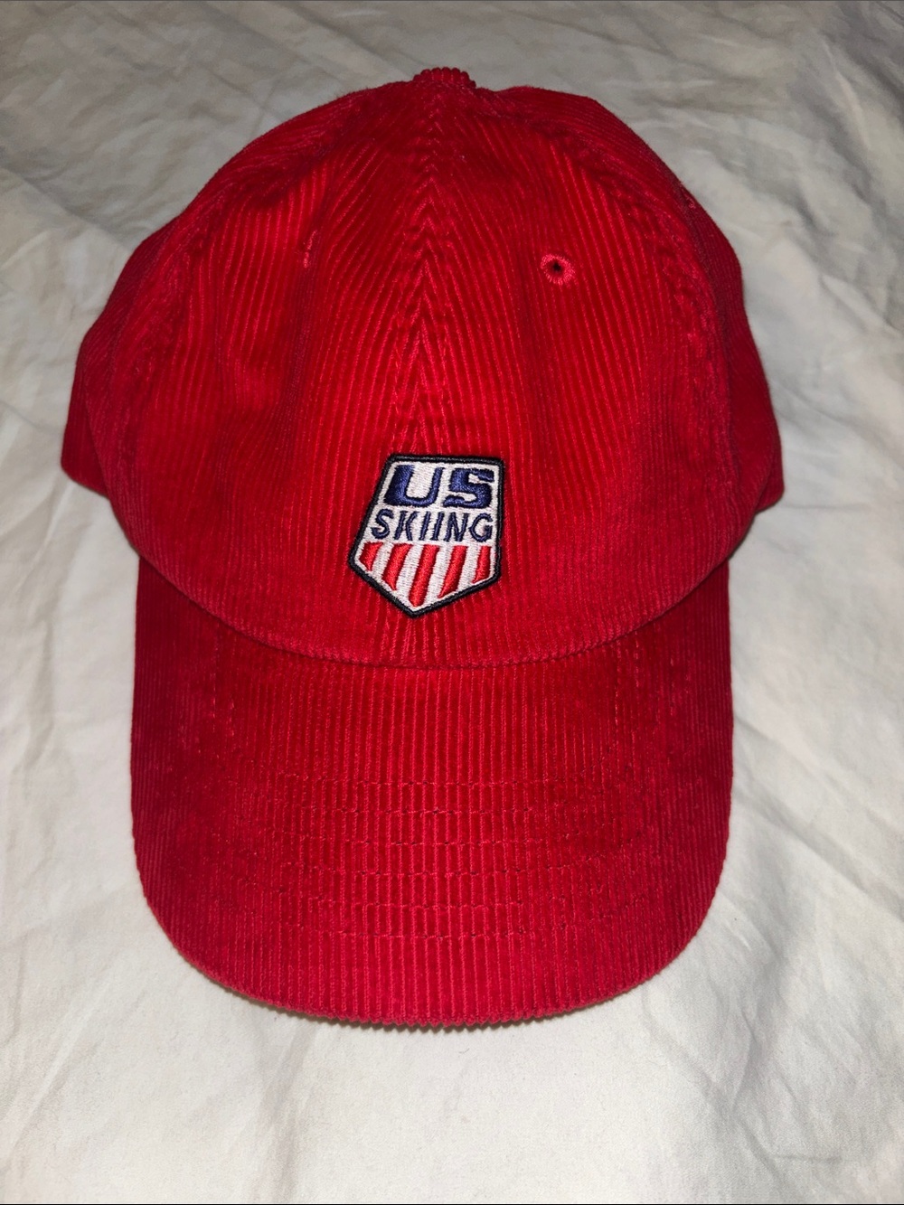 J Crew Retro US Skiing Red Corduroy Strapback Adjustable Cap - OS